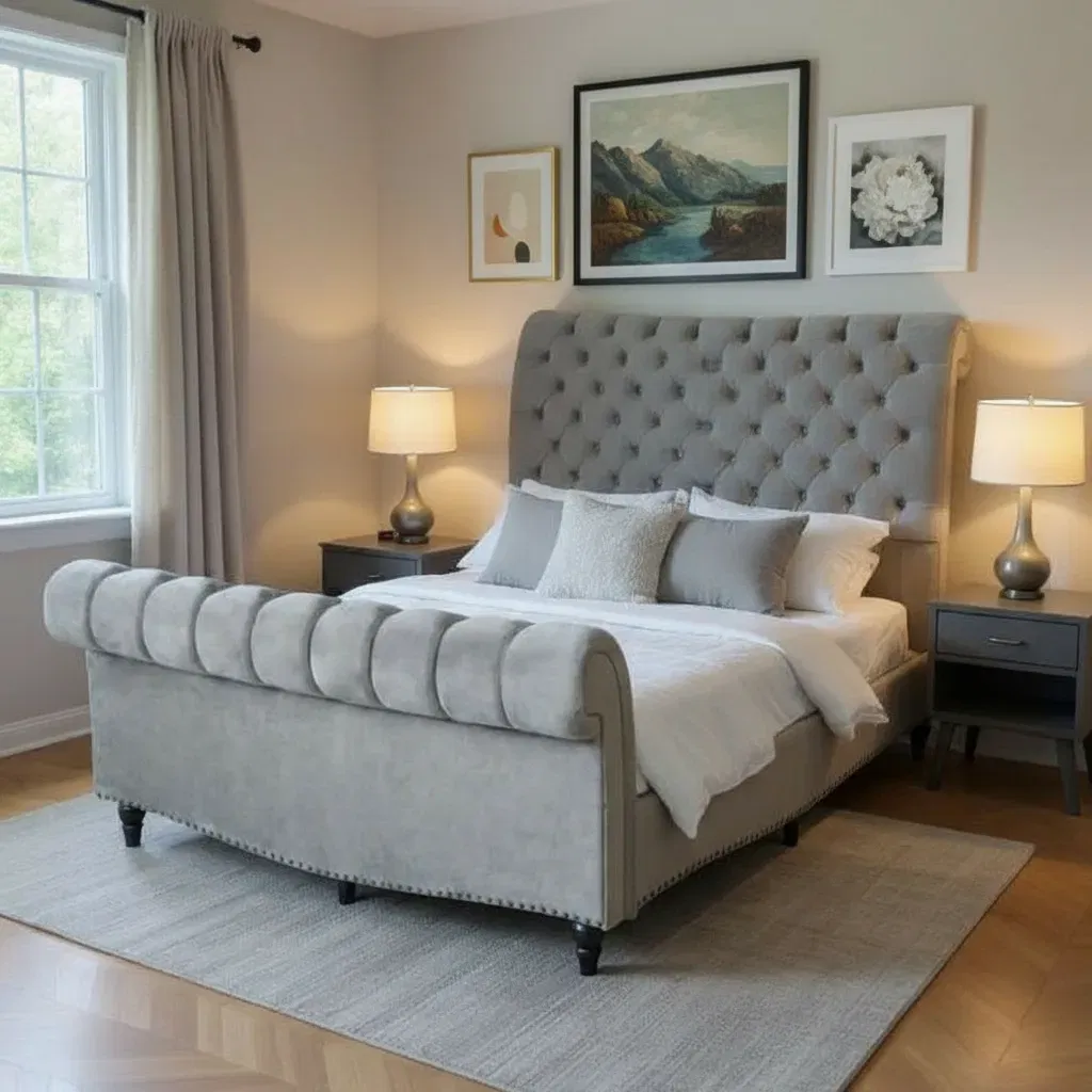 Produse - Pat Misterio 180x200 cm Tapitat Catifea Gri