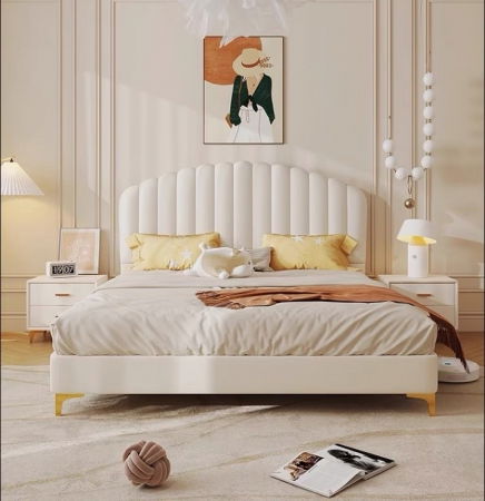 Produse - Pat Siena 160x190 cm Tapitat Catifea Nuanta Crem Somiera Inclusa (cod RC75)