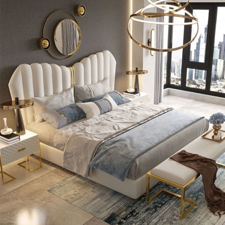 Produse - Pat Montefino 160x200 cm Tapitat Catifea Nuanta Crem Somiera Inclusa (cod 6606)