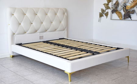 Pat Myra 140x190 cm Tapitat Catifea Nuanta Crem Somiera Inclusa (cod RC80) [2]