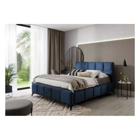 Pat Rubik 160x200 cm Tapitat Catifea Albastru Somiera Inclusa [0]