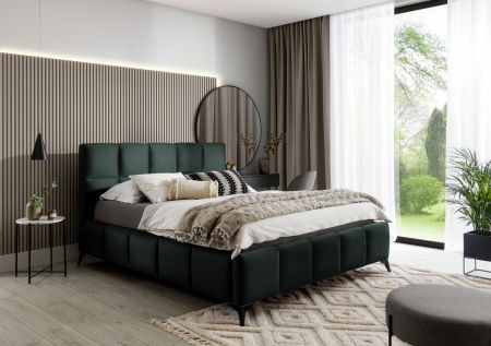 Produse - Pat Rubik 160x200 cm Tapitat Catifea Verde Somiera Inclusa