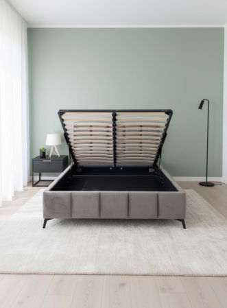 Produse - PAT RUBIK 160X200 CU LADA DE DEPOZITARE CATIFEA GRI