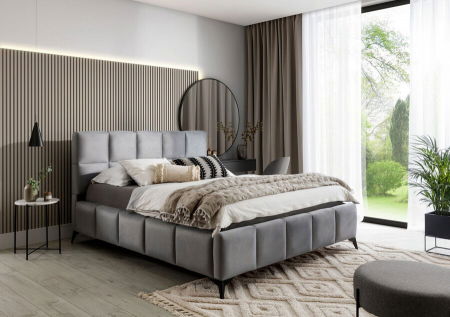 Produse - Pat Rubik 180x200 cm Tapitat Catifea Gri Somiera Inclusa  Marketmob