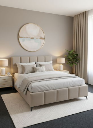 Produse - PAT RUBIK 180X200 CU LADA DE DEPOZITARE CATIFEA CREM