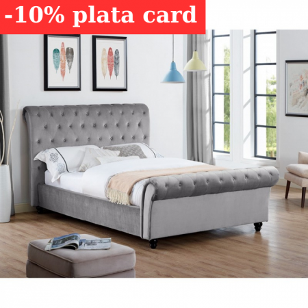 Produse - Pat Silver 140x200 cm Tapitat Catifea Taupe