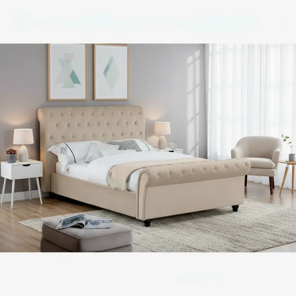 Produse - Pat Silver 160x200 cm Tapitat Catifea Crem