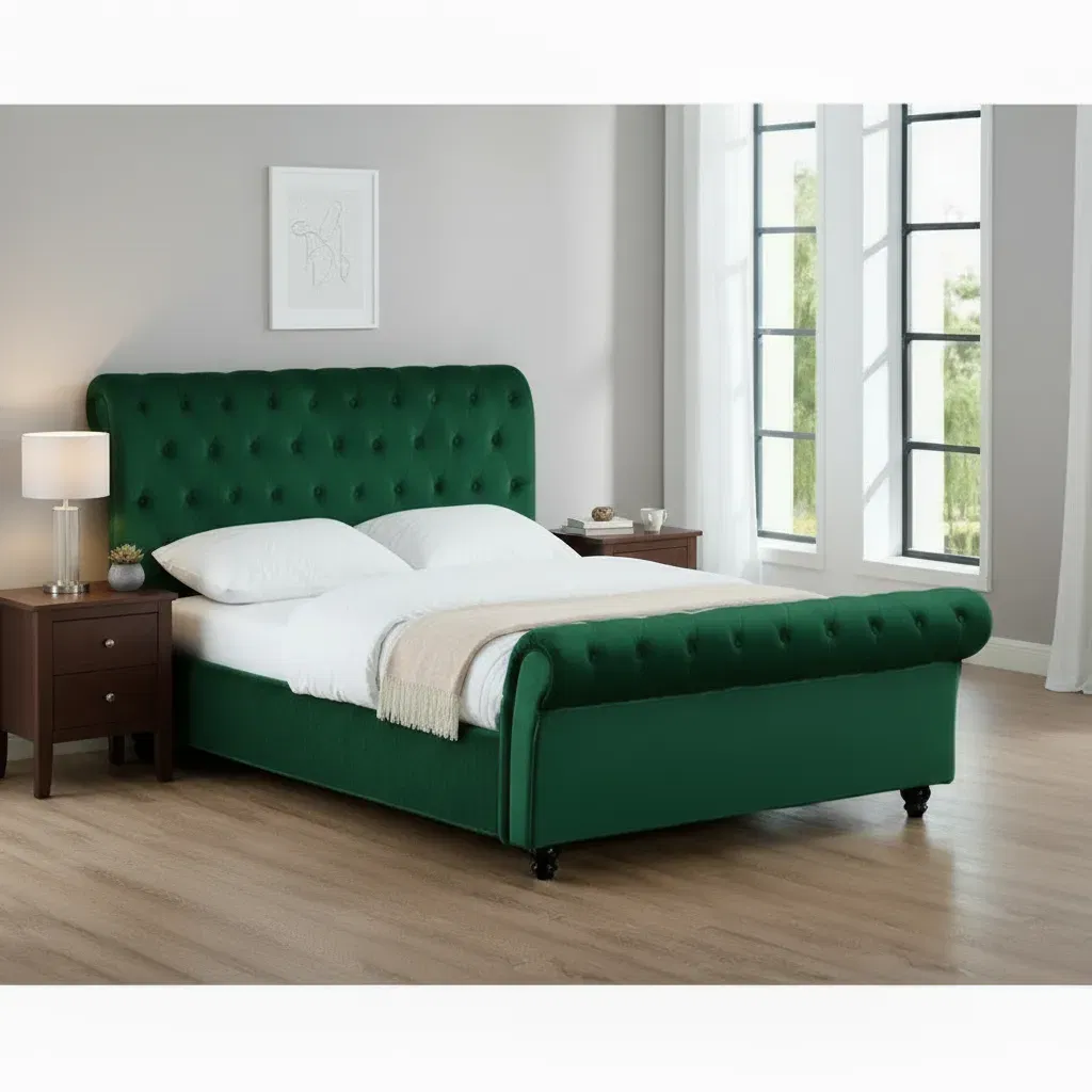 Produse - Pat Silver 160x200 cm Tapitat Catifea Verde