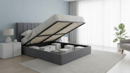 Produse - Pat Tossino 180x200 cm Lada Depozitare Tapitat catifea Nuanta Gri