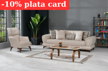 Produse - Set 3+1+1 Loris Lada Depozitare Tapitat Catifea Crem