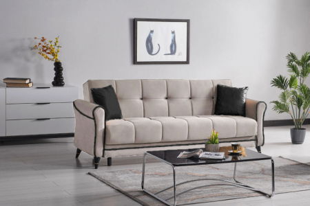 Produse - Set 3+1+1 Viktorya Lada Depozitare Tapitat Catifea Bej/Gri Inchis (cod 13205)