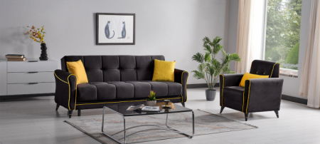 Produse - Set 3+1+1 Viktorya Lada Depozitare Tapitat Catifea Gri/Galben