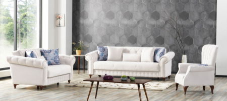 Produse - Set 3+2+1 Ibiza Lada Depozitare Tapitat Catifea Crem