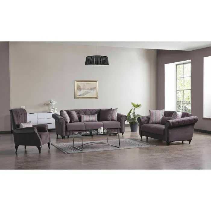 Produse - Set 3+2+1 Ibiza Lada Depozitare Tapitat Catifea Gri