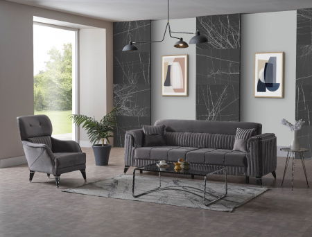 Produse - Set 3+2+1 Orlando Lada Depozitare Tapitat Catifea Gri