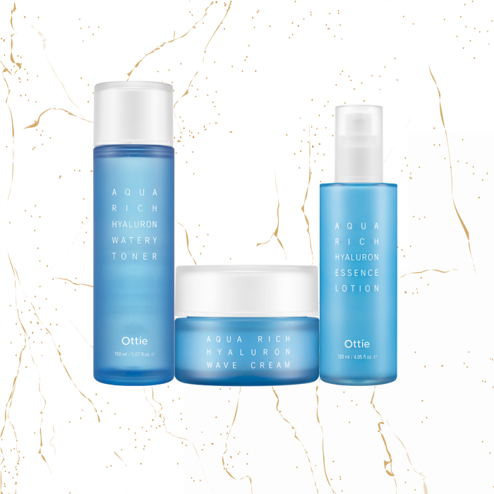 SET cu acid hialuronic Ottie Aqua Rich Hyaluron +  Esenta de hidratare pentru fata Ottie Aqua Rich Hyaluron, 120 ml - GRATUIT [1]