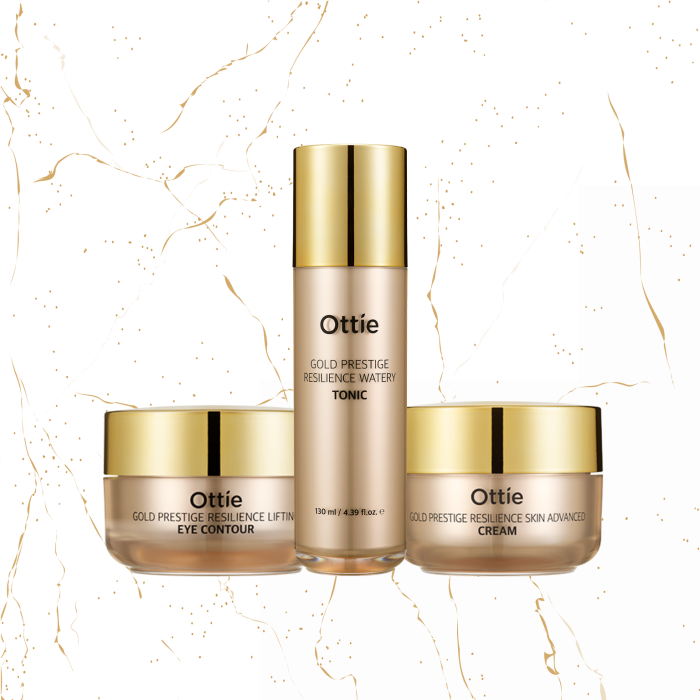 SET anti-aging Ottie Gold Prestige: Crema de fata anti-aging Ottie Gold Prestige Resilience Skin Advanced, 50 ml + Crema de ochi anti-aging Ottie Gold Prestige Resilience, 30 ml + Toner de fata anti-a [1]