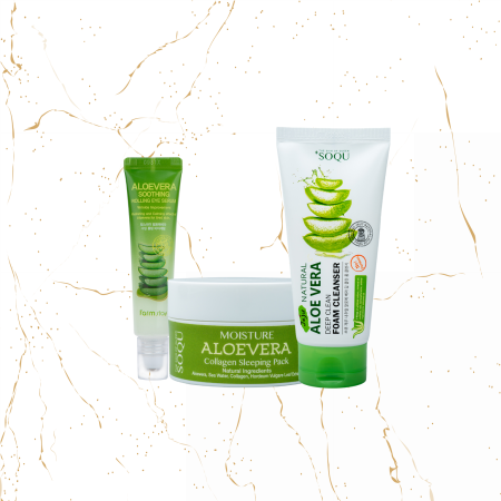Promotie 2 + 1 Gratuit - SET hidratare SOQU Aloe Vera Collagen + Spuma de curatare SOQU Jeju Natural Aloe Vera - GRATUIT