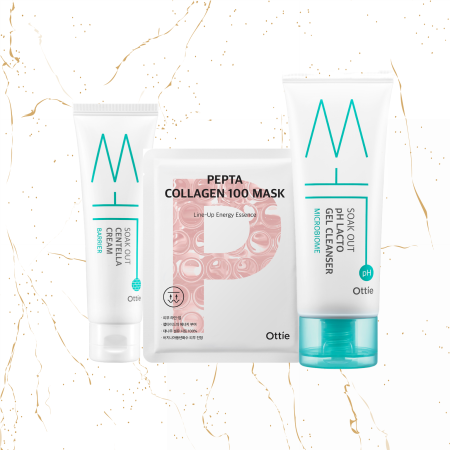 Promotie 2 + 1 Gratuit - SET pentru control sebum Ottie Soak Out + Masca de fata cu colagen Ottie Pepta Collagen 100, 25ml - GRATUIT