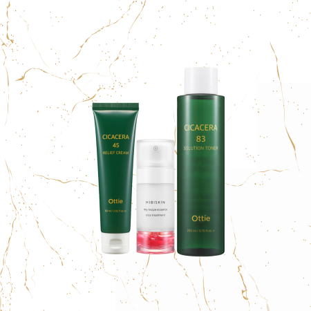 Seturi Cadou - SET calmare si regenerare Ottie Cicacera: Crema de fata Ottie Cicacera 45 Relief, 60ml + Esenta & Ser Hibiskin My Recipe (Cica Treatment,Rose Active)+ Toner de fata Ottie Cicacera 83 Solution, 200ml