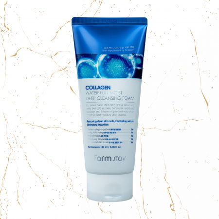 Spuma de curatare coreeana - Spuma de curatare profunda Farmstay Collagen Water Full Moist, 180 ml