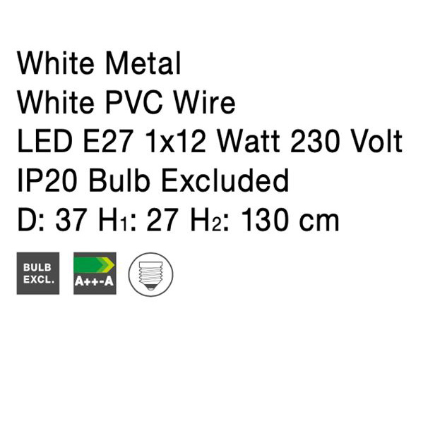 Lustra alba tip pendul Delfi, din metal, Ø 37 cm, inaltime reglabila, 9402572 - Novaluce [9]