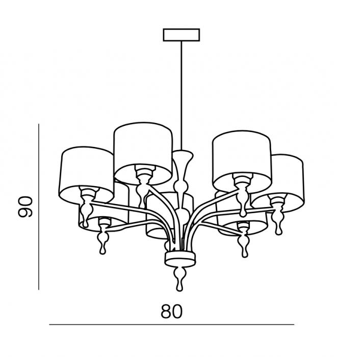Lustra/candelabru cu suport metalic crom Louna 3/5/7 brate, abajur textil diverse culori, design modern, AZ 0500 - Azzardo [2]