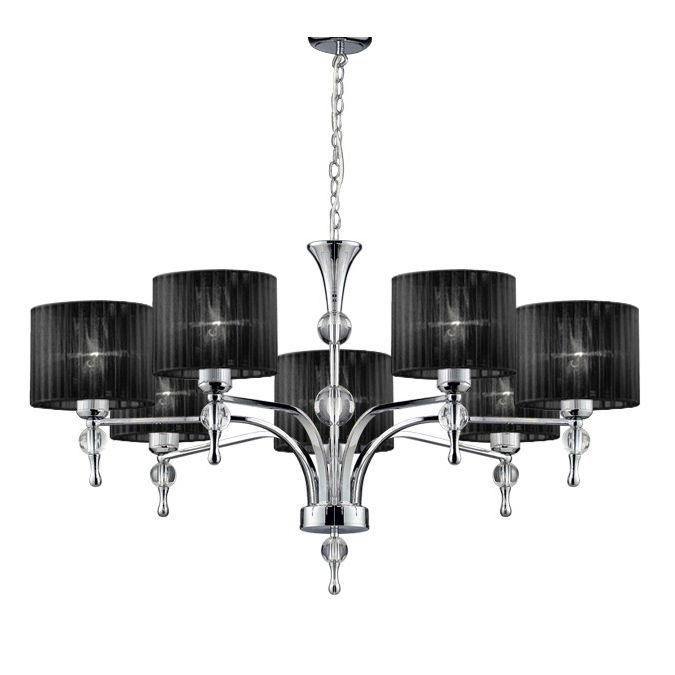 Lustra/candelabru cu suport metalic crom Louna 3/5/7 brate, abajur textil diverse culori, design modern, AZ 0500 - Azzardo [1]