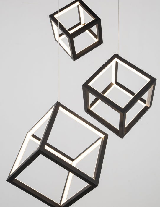 Lustra dimabila aurie/neagra LED 3 pendule forma cub Gerho 56 cm, design minimalist, 9818231 - Novaluce [5]