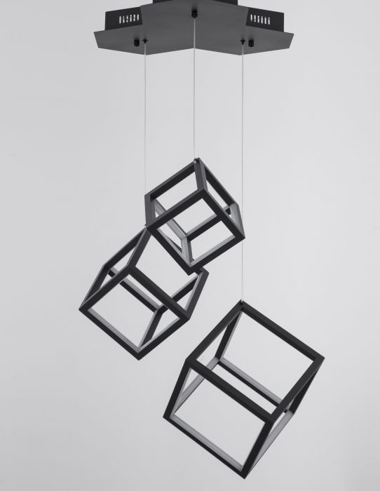 Lustra dimabila aurie/neagra LED 3 pendule forma cub Gerho 56 cm, design minimalist, 9818231 - Novaluce [2]