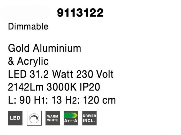 Lustra LED dimabila aurie/neagra Nojus 90 cm din 3 piese, design modern lux, 9113122 - Novaluce [6]