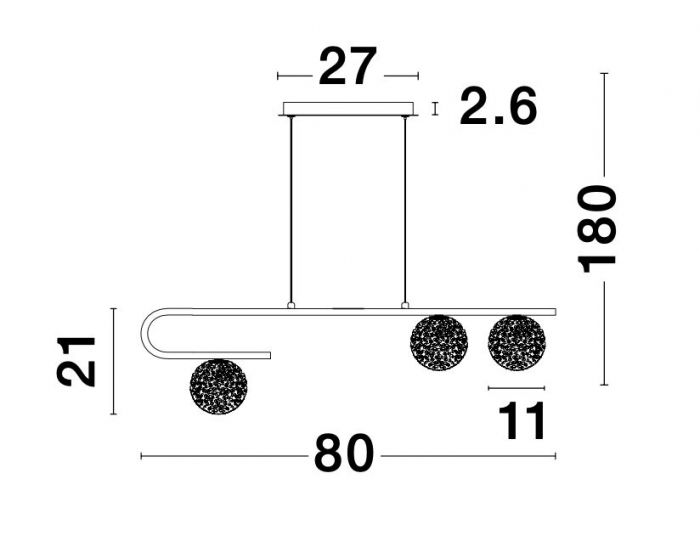 Lustra lux aurie liniara Fedora 80 cm globuri sticla structurata, 3 becuri LED G9, 9960272 - Novaluce [4]