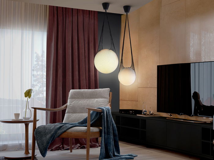 Lustra rotunda alba Filipi Ø 40 cm, glob de sticla suspendat in mesh, inaltime reglabila, 353021 - Schuller [5]