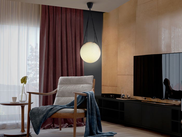 Lustra rotunda alba Filipi Ø 40 cm, glob de sticla suspendat in mesh, inaltime reglabila, 353021 - Schuller [4]