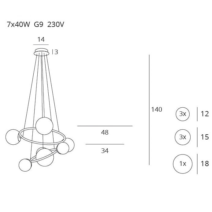 Lustra sistem solar Loris Ø 48 cm metal/sticla inaltime reglabila, P0379 - Maxlight [2]