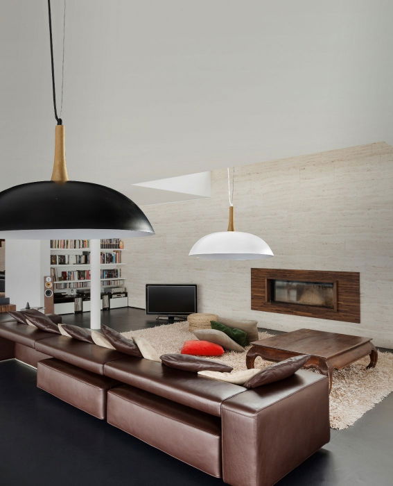 Lustra suspendata alba/neagra metal cu detalii lemn Efe Plate Ø 49 cm, sil scandinav, AZ 1334 - Azzardo [4]