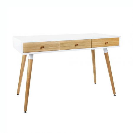 Birouri si mese - Birou alb Gates 120x55 cm cu 3 sertare lemn masiv stejar, MDF alb mat, LL-009 - King