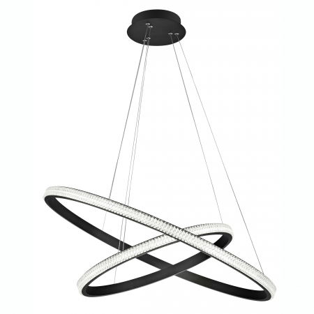 Lustre Dormitor - Lustra 2 piese rotunda neagra cu cristale acril Michai Ø67 cm LED dimabil, design lux, 9481092 - Novaluce