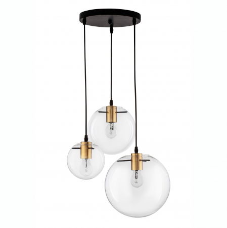 Lustre - Lustra 3 globuri sticla transparent Levi Gold, metal auriu, 3xE27, 9416933 - Novaluce