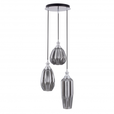 Lustre Dormitor - Lustra 3 pendule forme diferite sticla fumurie Wassy Ø27 cm, design modern clasic, 9066031 - Novaluce