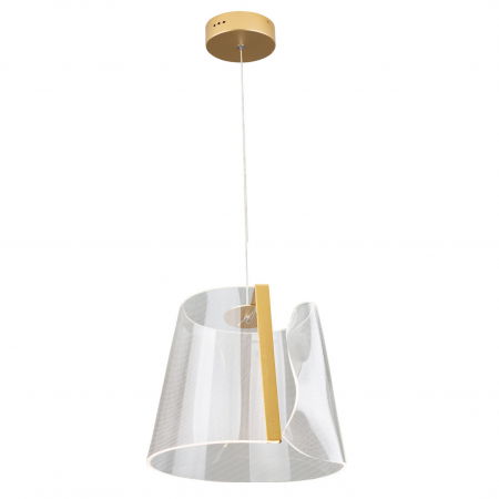 Lustre Dormitor - Lustra abajur acril transparent iluminare LED Pusha baza metal auriu, inaltime reglabila, P0384 - Maxlight