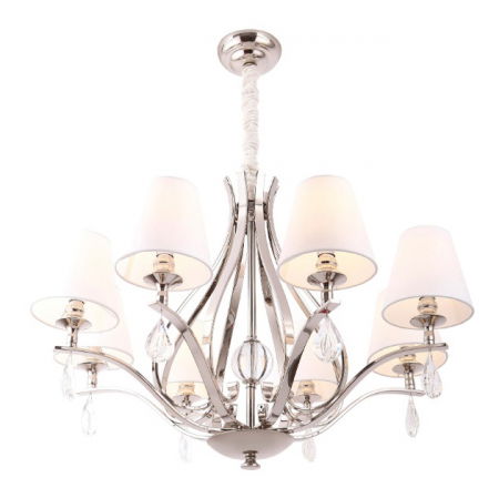 Lustre Dormitor - Lustra alba clasica Pavlina Ø 80 cm metal/sticla/material textil, P0111 - Maxlight