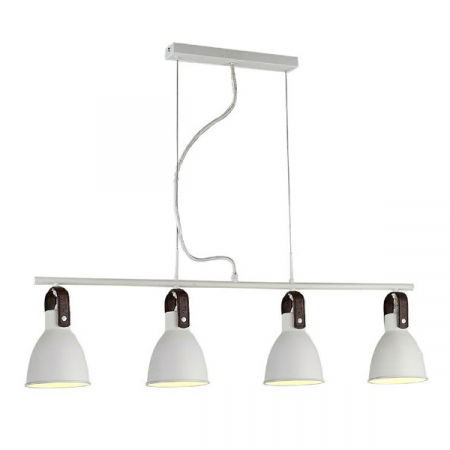 Lustre Dormitor - Lustra alba liniara cu 4 abajururi reglabile Hozan 94 cm, metal si piele, design modern, AZ 1282 - Azzardo