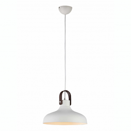Lustre Dormitor - Lustra alba pe fir Hozan Ø 30 cm, metal si piele, design modern, AZ 1289 - Azzardo