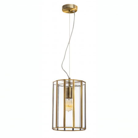 Lustre Dormitor - Lustra aurie cilindrica Ivar 1xE27 cu pereti sticla transparenti, finisaj antichizat, 7252601 - Novaluce