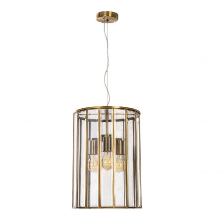 Lustre Dormitor - Lustra aurie cilindrica Ivar 3xE27 cu pereti sticla transparenti, finisaj antichizat, 7252602 - Novaluce