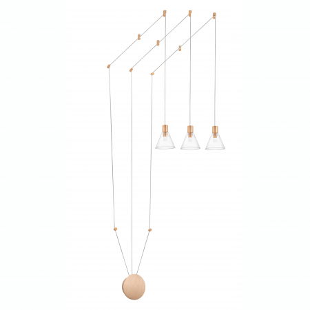 Lustre Dormitor - Lustra aurie perete-tavan cu 3 pendule LED pe cablu lung Kalila, design modern, sticla/metal, 9028813 - Novaluce