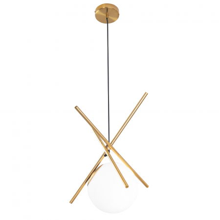 Lustre Dormitor - Lustra aurie stil minimalist Sticks 17x40 cm forma bete aurii cu glob alb sticla, P0403 - Maxlight