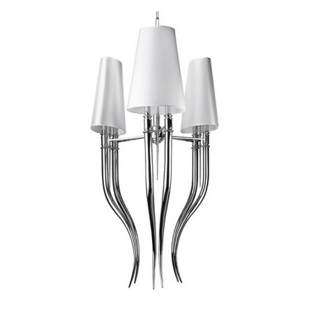 Lustre Dormitor - Lustra/candelabru cu 3 brate Ester, abajur textil alb/negru, detalii metal crom, AZ 1232 - Azzardo