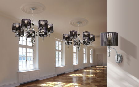 Lustra/candelabru cu suport metalic crom Louna 3/5/7 brate, abajur textil diverse culori, design modern, AZ 0500 - Azzardo [12]